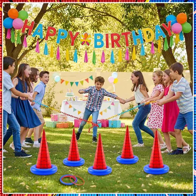 Alt view image 4 of 7 - 16 Pcs Spider Theme Inflatable Ring Toss Game Set Includes 5 Inflatable Cones 10 Plastic Rings and 1 Pump Spider Birthday Party Toss Game for Indoor Outdoor Lawn Yard Garden Party Supplies