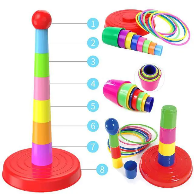 Alt view image 4 of 7 - 2 Color Columns + 48 Circles, Colorful Happy Circle Game,Children's Play Park, Christmas Party Birthday Party Gift. Suitable for Indoor Holiday Games Family Christmas Party Games