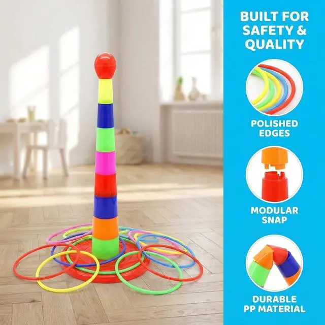 Alt view image 3 of 7 - 2 Color Columns + 48 Circles, Colorful Happy Circle Game,Children's Play Park, Christmas Party Birthday Party Gift. Suitable for Indoor Holiday Games Family Christmas Party Games