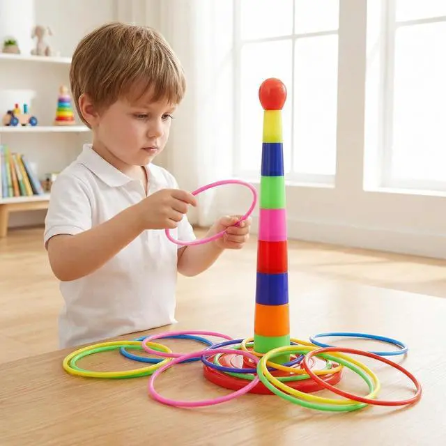 Alt view image 6 of 7 - 2 Color Columns + 48 Circles, Colorful Happy Circle Game,Children's Play Park, Christmas Party Birthday Party Gift. Suitable for Indoor Holiday Games Family Christmas Party Games