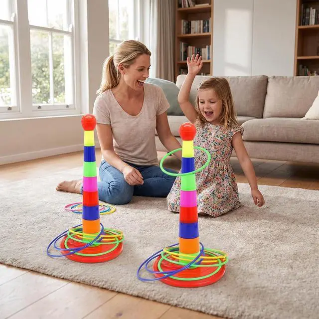 Alt view image 7 of 7 - 2 Color Columns + 48 Circles, Colorful Happy Circle Game,Children's Play Park, Christmas Party Birthday Party Gift. Suitable for Indoor Holiday Games Family Christmas Party Games