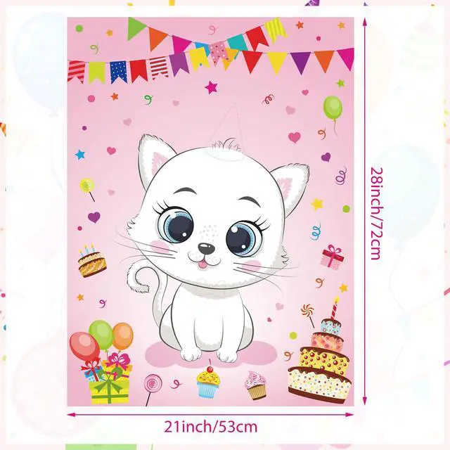 Alt view image 2 of 6 - Cat Party Game for Kids Pin The Hat Bow Tie on The Cat Birthday Game Poster for Boy Girl Birthday Summer Party Favors Wall Decorations Classroom Activities