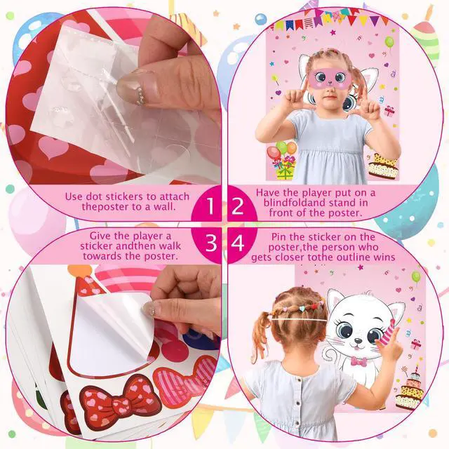 Alt view image 4 of 6 - Cat Party Game for Kids Pin The Hat Bow Tie on The Cat Birthday Game Poster for Boy Girl Birthday Summer Party Favors Wall Decorations Classroom Activities