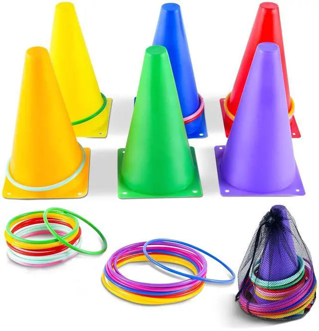 Main image of 26 Pcs Plastic Colorful Cones Ring Toss Combo Set Outdoor Carnival Games for Kids Adults Birthday Party Throwing Backyard Games