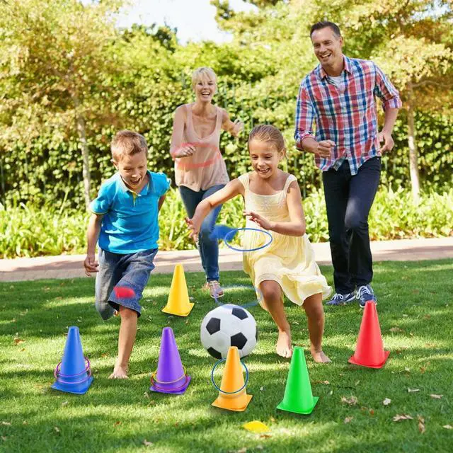Alt view image 6 of 7 - 26 Pcs Plastic Colorful Cones Ring Toss Combo Set Outdoor Carnival Games for Kids Adults Birthday Party Throwing Backyard Games