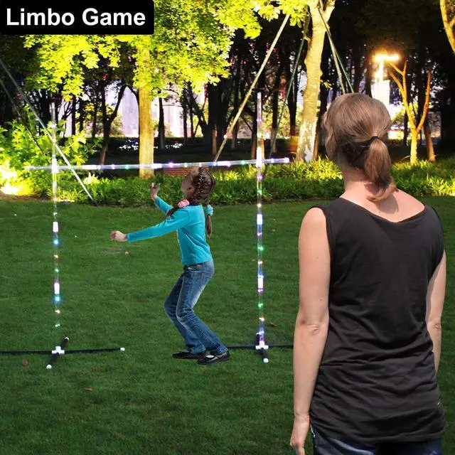 Alt view image 3 of 7 - Outdoor Yard Games for Adults and Family, 2 in 1 Limbo Game Flying Disc Games Set with Light, Sutiable for Backyards, Beach, Lawn, Party