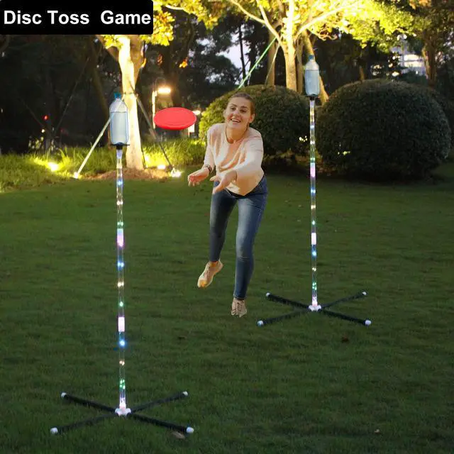 Alt view image 4 of 7 - Outdoor Yard Games for Adults and Family, 2 in 1 Limbo Game Flying Disc Games Set with Light, Sutiable for Backyards, Beach, Lawn, Party