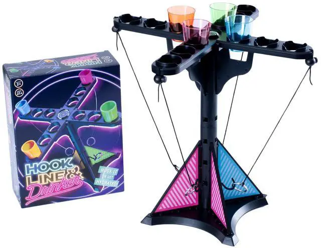 Main image of Ring Toss Game for Adults Tabletop Hook and Ring Game for Game Night, Tailgates, Parties and More! | 13" Tower with Plastic Mini Cups | 2+ Players