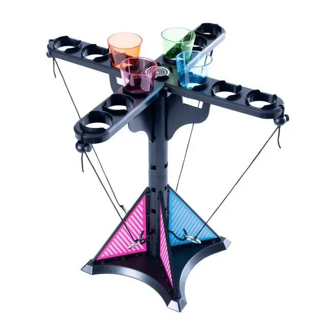 Alt view image 2 of 7 - Ring Toss Game for Adults Tabletop Hook and Ring Game for Game Night, Tailgates, Parties and More! | 13" Tower with Plastic Mini Cups | 2+ Players