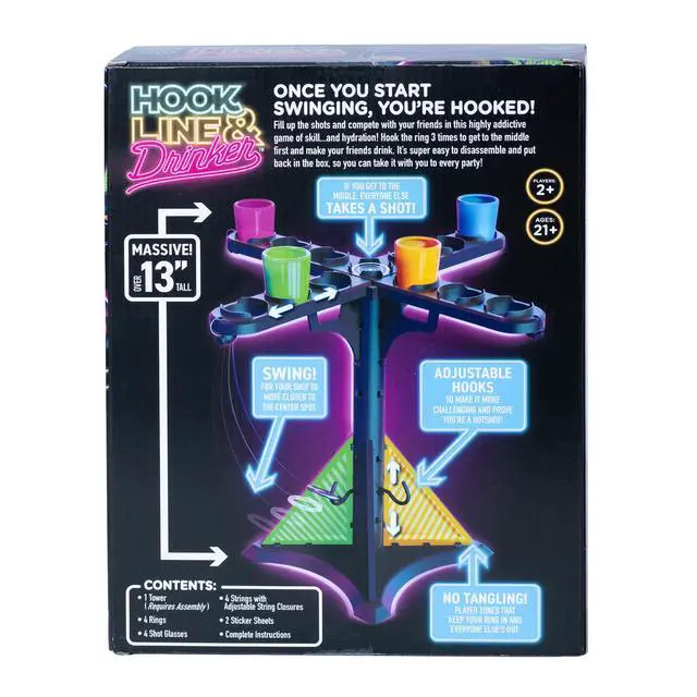 Alt view image 4 of 7 - Ring Toss Game for Adults Tabletop Hook and Ring Game for Game Night, Tailgates, Parties and More! | 13" Tower with Plastic Mini Cups | 2+ Players