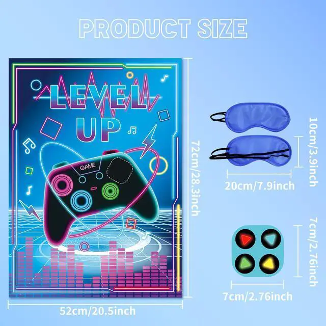Alt view image 2 of 7 - Pin The Tail Games- Pin The Button on The Video Game Party Game With 24 Buttons 20.5x28.3 Inch Poster For Family Birthday Party Gaming Theme Events 2 Thickened Blindfolds Included (Video)