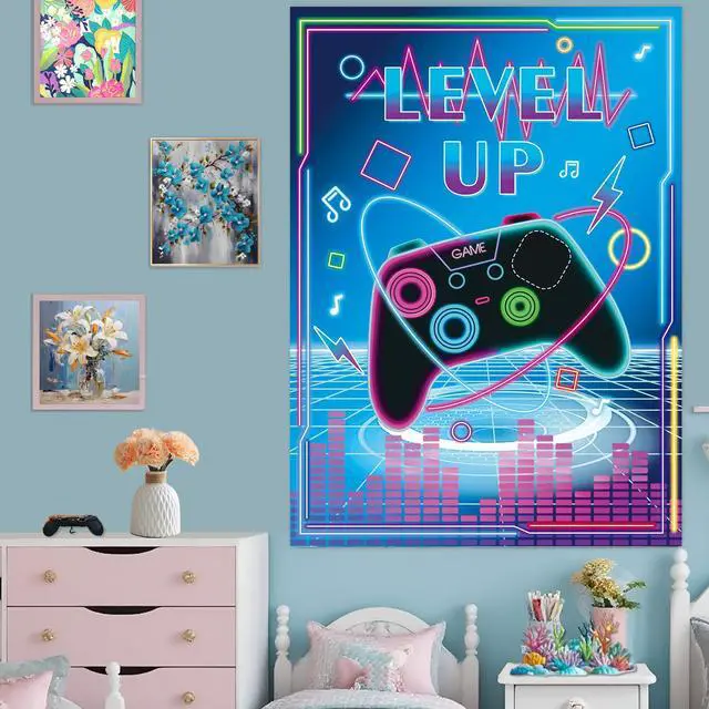 Alt view image 7 of 7 - Pin The Tail Games- Pin The Button on The Video Game Party Game With 24 Buttons 20.5x28.3 Inch Poster For Family Birthday Party Gaming Theme Events 2 Thickened Blindfolds Included (Video)