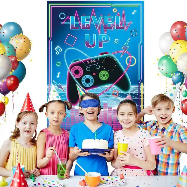 Alt view image 5 of 7 - Pin The Tail Games- Pin The Button on The Video Game Party Game With 24 Buttons 20.5x28.3 Inch Poster For Family Birthday Party Gaming Theme Events 2 Thickened Blindfolds Included (Video)