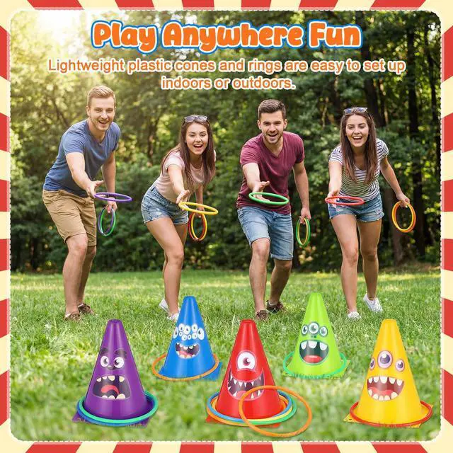 Alt view image 5 of 6 - 12set 3 in 1 Monsters Ring Toss Game Set, Carnival Game Kit with Cones, Rings, Bean Bags & Storage Bag, Includes for DIY Toss Games, Birthday Party, Easter, Carnival