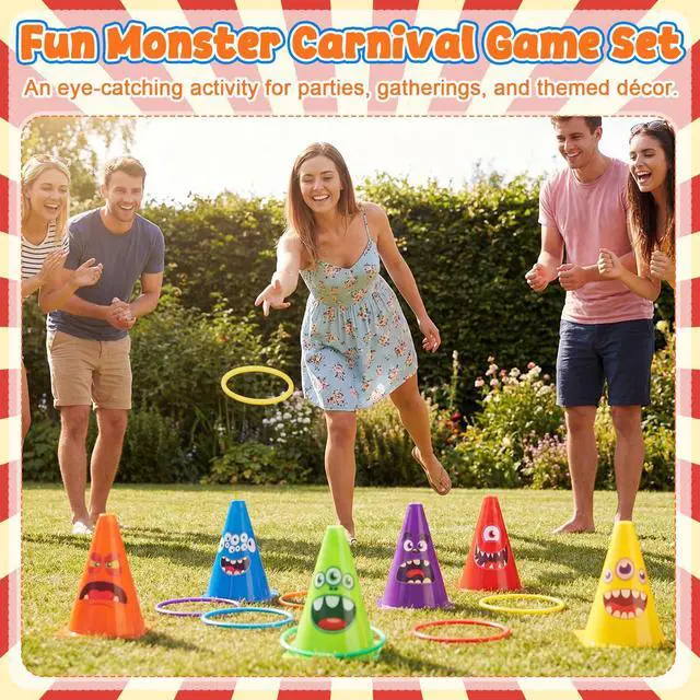 Alt view image 6 of 6 - 12set 3 in 1 Monsters Ring Toss Game Set, Carnival Game Kit with Cones, Rings, Bean Bags & Storage Bag, Includes for DIY Toss Games, Birthday Party, Easter, Carnival