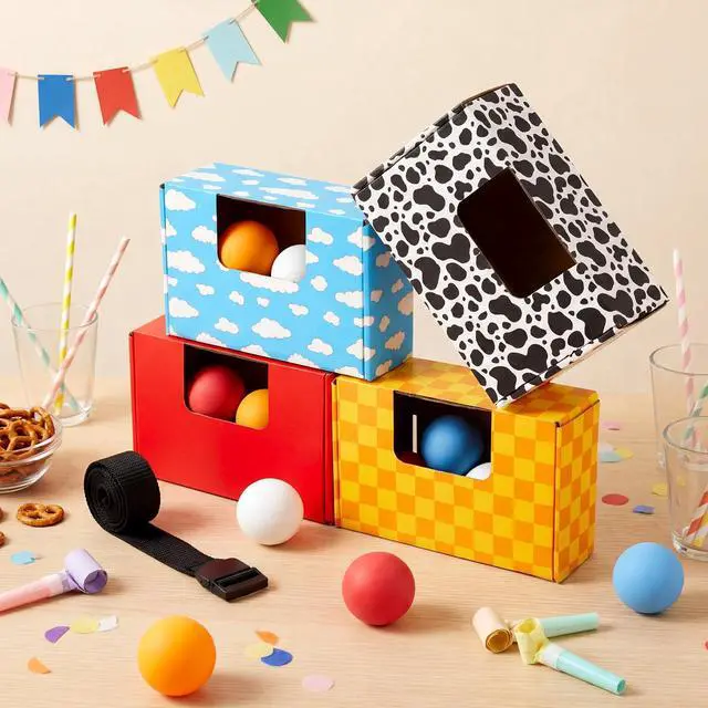 Alt view image 5 of 7 - 4 Sets Cartoon Story Swing Shaking Balls Game Set Cartoon Story Novelty Twerk Game Includes 40 Balls, Ribbon & Cardboard Boxes Back to School Classroom Games for Family Large Group Birthday