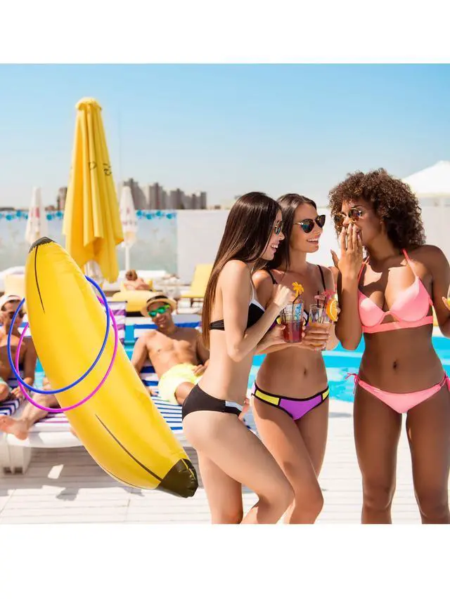 Alt view image 3 of 7 - 10 Pcs Bachelorette Party Game Banana Ring Toss Game Kit, Include 2 Pieces Banana with 8 Pieces Plastic Toss Rings for Swimming Pool Decorations