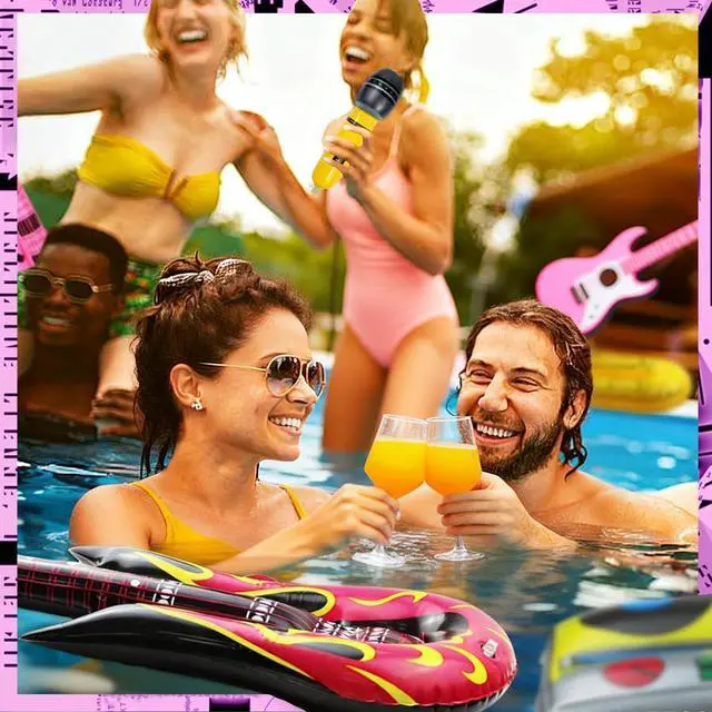 Alt view image 5 of 6 - 12 Pcs Inflatable Instruments Party Props Set, Photo Booth Props Inflatable Guitar Bass Lute Saxophone Piano Microphone Glasses Rock Star Theme Party Toys Decor for Vintage Birthday Carnival Party Sup