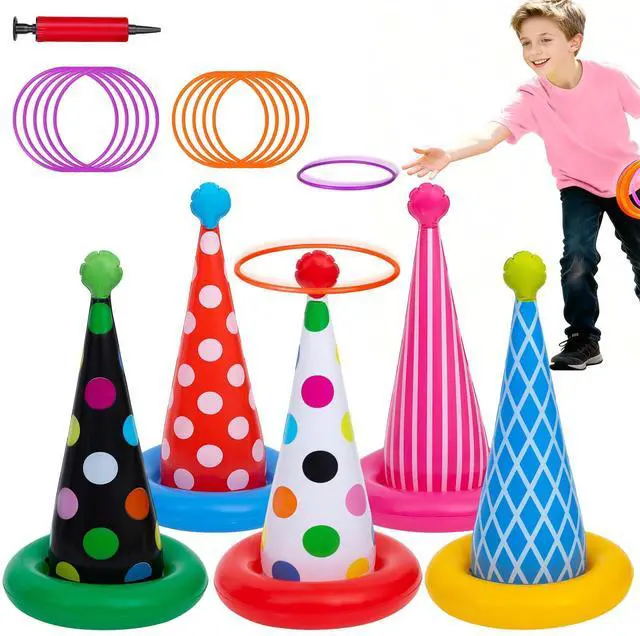 Main image of Inflatable Ring Toss Game, Birthday Party Games Ring Toss Game for Kids Adults Birthday Party Decorations Lawn & Yard Games Toys for Family 5-Pack with 10 Plastic Rings