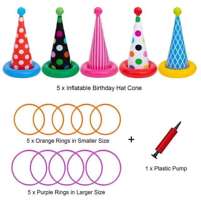 Alt view image 4 of 7 - Inflatable Ring Toss Game, Birthday Party Games Ring Toss Game for Kids Adults Birthday Party Decorations Lawn & Yard Games Toys for Family 5-Pack with 10 Plastic Rings
