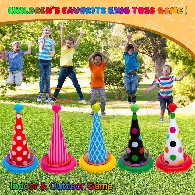 Alt view image 5 of 7 - Inflatable Ring Toss Game, Birthday Party Games Ring Toss Game for Kids Adults Birthday Party Decorations Lawn & Yard Games Toys for Family 5-Pack with 10 Plastic Rings