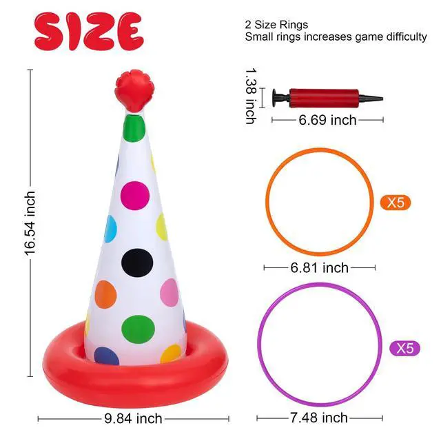 Alt view image 2 of 7 - Inflatable Ring Toss Game, Birthday Party Games Ring Toss Game for Kids Adults Birthday Party Decorations Lawn & Yard Games Toys for Family 5-Pack with 10 Plastic Rings