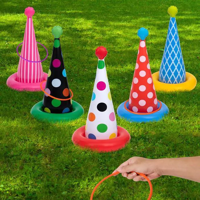 Alt view image 7 of 7 - Inflatable Ring Toss Game, Birthday Party Games Ring Toss Game for Kids Adults Birthday Party Decorations Lawn & Yard Games Toys for Family 5-Pack with 10 Plastic Rings