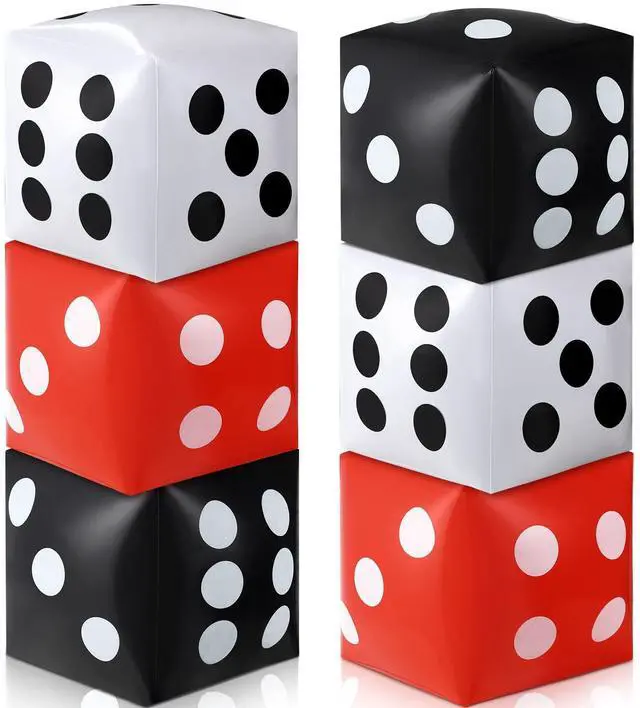 Main image of 6 Pcs Jumbo Large Inflatable Dice 11.8 Inch Inflatable Giant Dice Blow up Red Black and White Giant Game Night Decorations for Indoor Outdoor Games Party Favor
