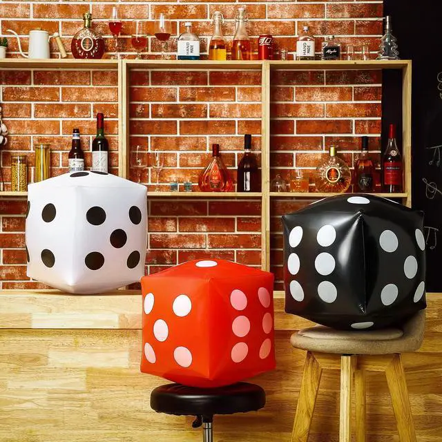 Alt view image 3 of 7 - 6 Pcs Jumbo Large Inflatable Dice 11.8 Inch Inflatable Giant Dice Blow up Red Black and White Giant Game Night Decorations for Indoor Outdoor Games Party Favor