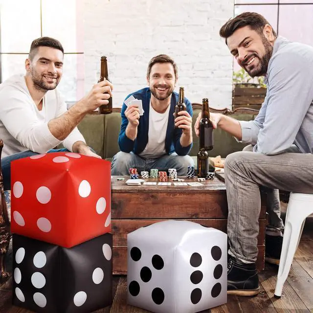 Alt view image 7 of 7 - 6 Pcs Jumbo Large Inflatable Dice 11.8 Inch Inflatable Giant Dice Blow up Red Black and White Giant Game Night Decorations for Indoor Outdoor Games Party Favor