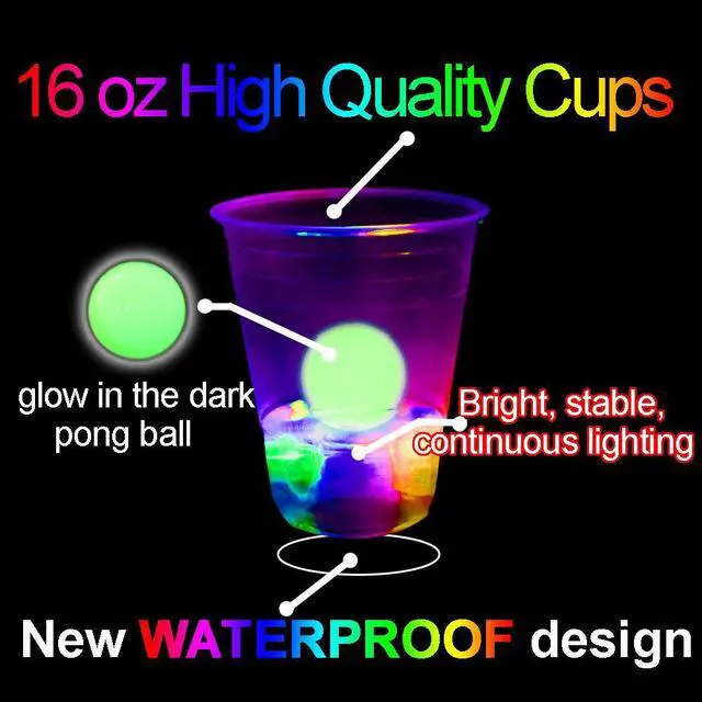 Alt view image 3 of 5 - Glowing Party Beer Pong Game for Indoor Outdoor Party Event Fun, Pack with Flashing Color Bright Glow-in-The-Dark Colors for House Parties Birthdays Concerts Weddings BBQ Beach Holidays