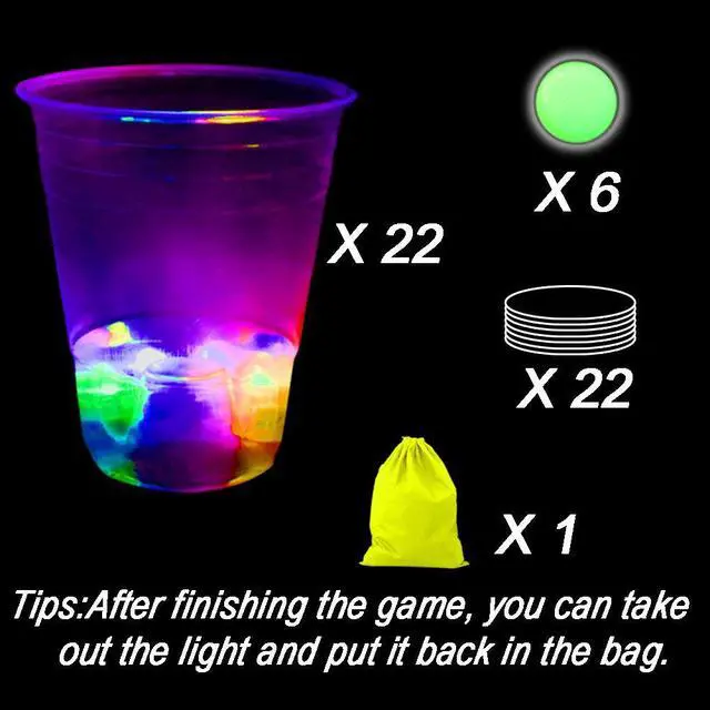 Alt view image 4 of 5 - Glowing Party Beer Pong Game for Indoor Outdoor Party Event Fun, Pack with Flashing Color Bright Glow-in-The-Dark Colors for House Parties Birthdays Concerts Weddings BBQ Beach Holidays