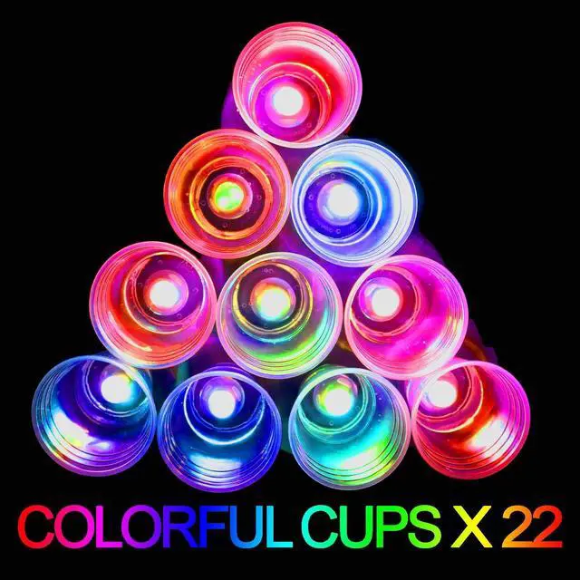 Alt view image 5 of 5 - Glowing Party Beer Pong Game for Indoor Outdoor Party Event Fun, Pack with Flashing Color Bright Glow-in-The-Dark Colors for House Parties Birthdays Concerts Weddings BBQ Beach Holidays