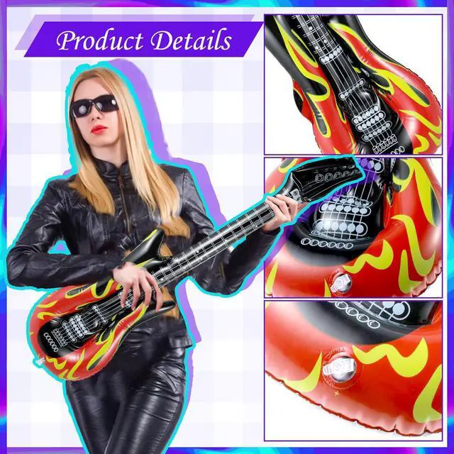 Alt view image 3 of 7 - 15 Pcs Inflatable Instruments Rock Star Toy Set Photo Booth Props Inflatable Guitar Saxophone Bass Lute Piano Recorder Phone Microphone for 80s 90s Themed Party Carnival Party Favors