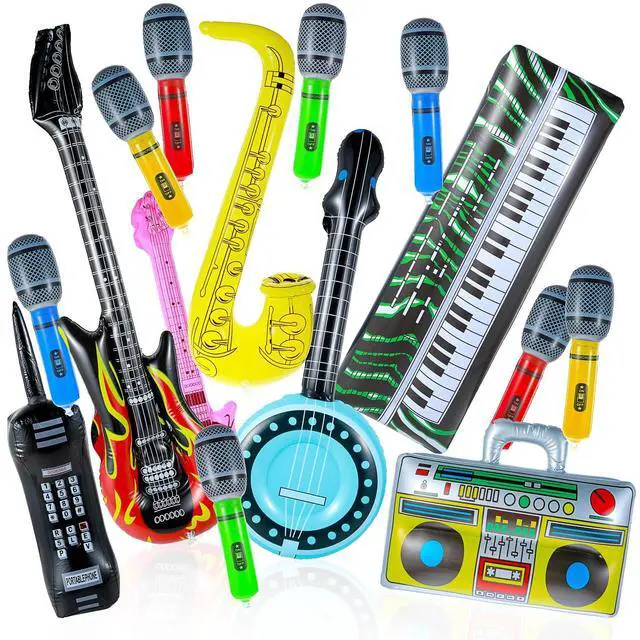 Alt view image 7 of 7 - 15 Pcs Inflatable Instruments Rock Star Toy Set Photo Booth Props Inflatable Guitar Saxophone Bass Lute Piano Recorder Phone Microphone for 80s 90s Themed Party Carnival Party Favors