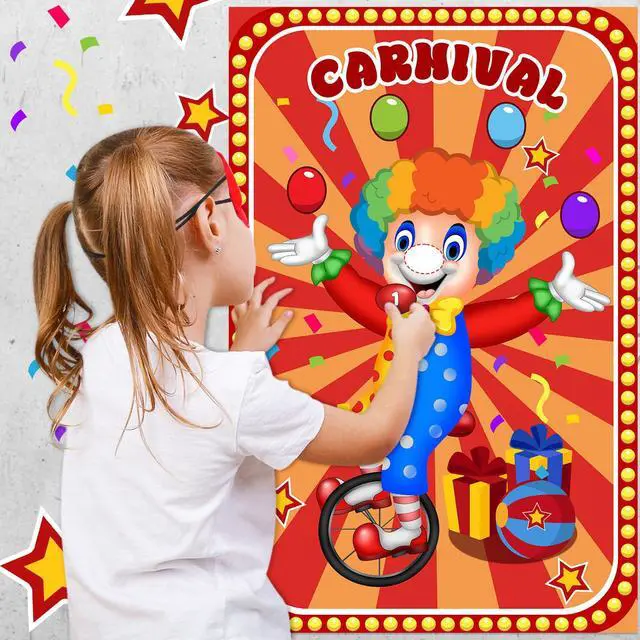Alt view image 5 of 7 - Circus Games Pin The Nose on The Clown Carnival Party Games for Kids Clown Party Supplies Circus Themed Birthday Party Decorations, Large Clown Games Poster with 32 Nose Stickers