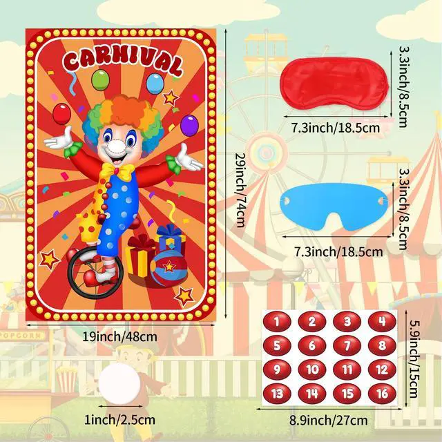 Alt view image 6 of 7 - Circus Games Pin The Nose on The Clown Carnival Party Games for Kids Clown Party Supplies Circus Themed Birthday Party Decorations, Large Clown Games Poster with 32 Nose Stickers