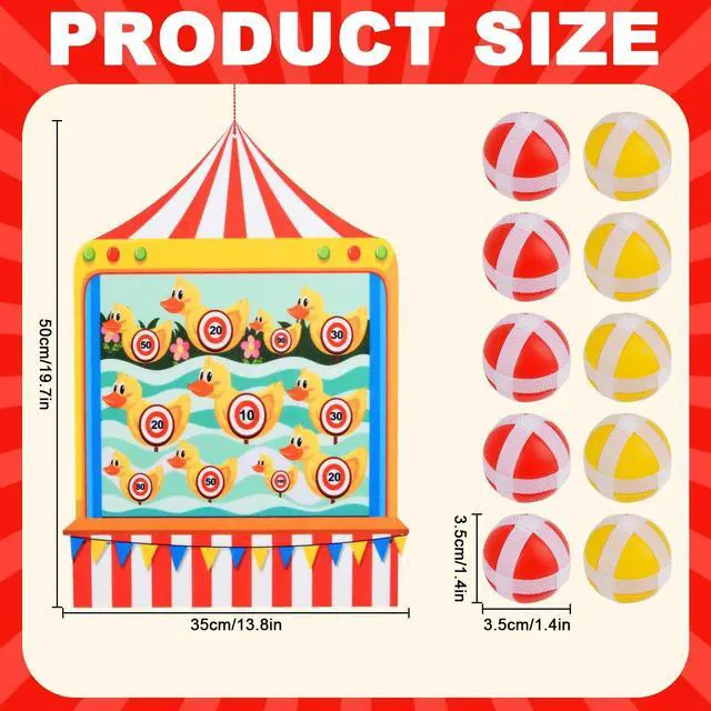 Alt view image 2 of 7 - Carnival Games for Kids - Dart Board with 10 Sticky Balls Felt Carnival Theme Party Decorations for Indoor Outdoor Activities Circus Birthday Party Decoration Supply Set (19.7x13.8 Inches)