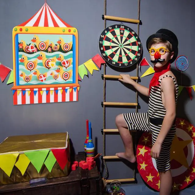 Alt view image 4 of 7 - Carnival Games for Kids - Dart Board with 10 Sticky Balls Felt Carnival Theme Party Decorations for Indoor Outdoor Activities Circus Birthday Party Decoration Supply Set (19.7x13.8 Inches)