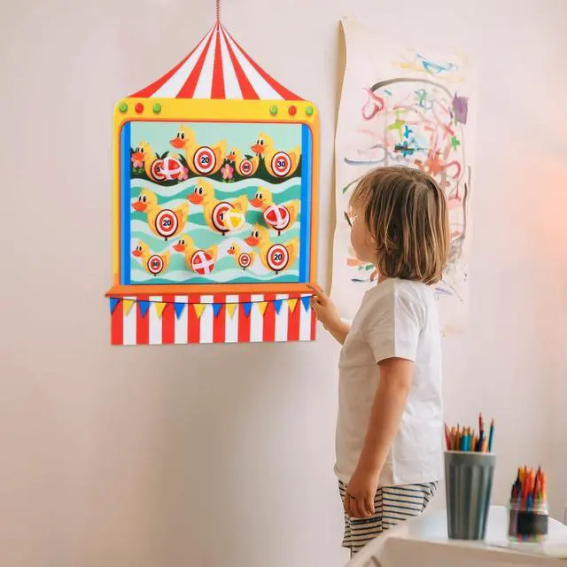 Alt view image 7 of 7 - Carnival Games for Kids - Dart Board with 10 Sticky Balls Felt Carnival Theme Party Decorations for Indoor Outdoor Activities Circus Birthday Party Decoration Supply Set (19.7x13.8 Inches)