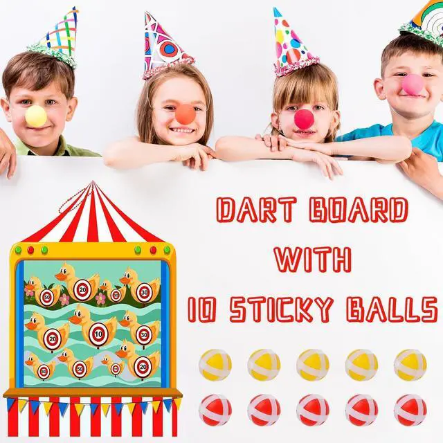 Alt view image 6 of 7 - Carnival Games for Kids - Dart Board with 10 Sticky Balls Felt Carnival Theme Party Decorations for Indoor Outdoor Activities Circus Birthday Party Decoration Supply Set (19.7x13.8 Inches)