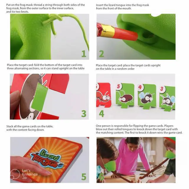 Alt view image 4 of 7 - Frog Tongue Game Set - Multiplayer Party Game With Blow Tongue Mask and Blowing Air (6-Pack Masks)