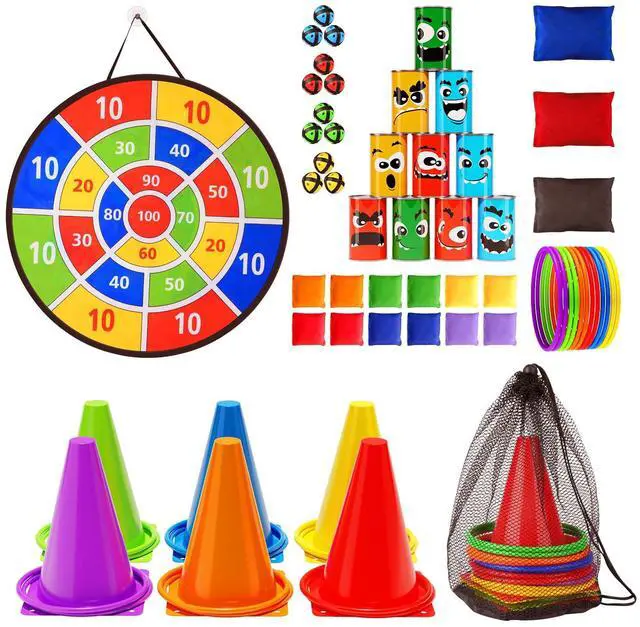 Main image of 58PCS Carnival Games Combo Set, Dart Board Knock Down Can Bean Bag Toss Game Party Indoor Outdoor Birthday Party Fall Festival Field Day for Kids Adults Yard Plastic Cones Outside Games