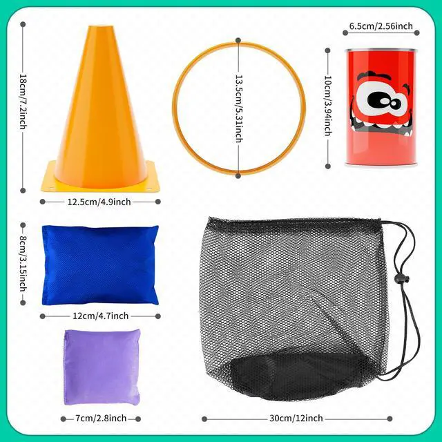 Alt view image 3 of 7 - 58PCS Carnival Games Combo Set, Dart Board Knock Down Can Bean Bag Toss Game Party Indoor Outdoor Birthday Party Fall Festival Field Day for Kids Adults Yard Plastic Cones Outside Games