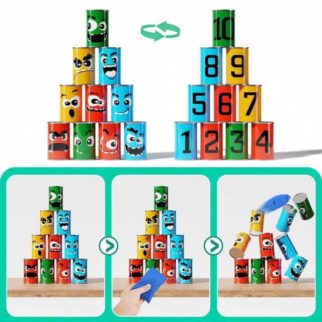 Alt view image 6 of 7 - 58PCS Carnival Games Combo Set, Dart Board Knock Down Can Bean Bag Toss Game Party Indoor Outdoor Birthday Party Fall Festival Field Day for Kids Adults Yard Plastic Cones Outside Games
