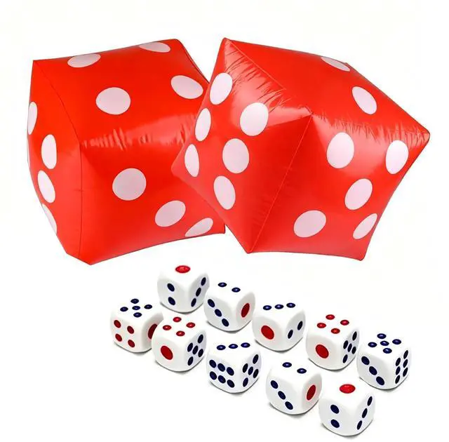 Main image of 11.8" Jumbo Inflatable Dice, 2pack Outdoor Fun Giant Inflatable Dice Set and 12mm 10pcs Dice for Indoor and Outdoor Broad Game, Ludo and Pool Party (Red)