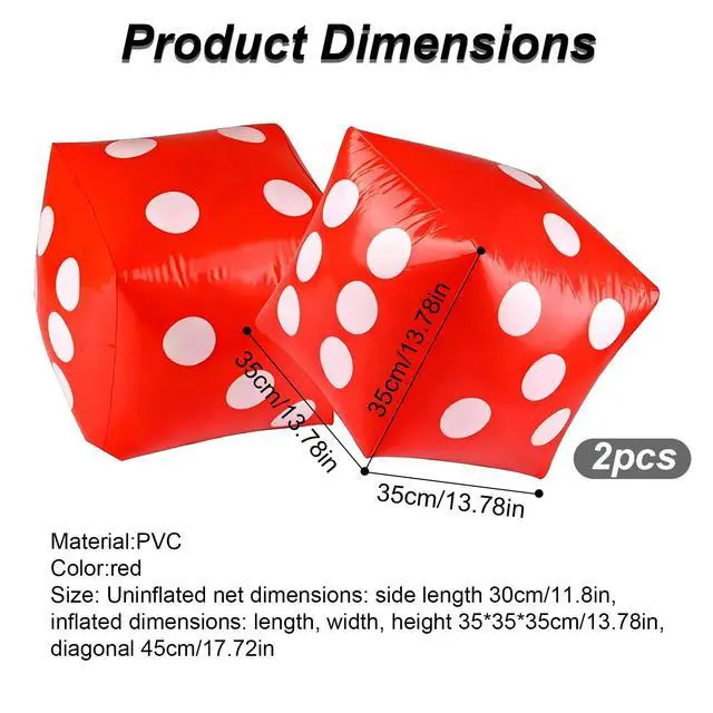 Alt view image 2 of 7 - 11.8" Jumbo Inflatable Dice, 2pack Outdoor Fun Giant Inflatable Dice Set and 12mm 10pcs Dice for Indoor and Outdoor Broad Game, Ludo and Pool Party (Red)