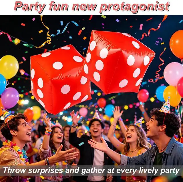 Alt view image 6 of 7 - 11.8" Jumbo Inflatable Dice, 2pack Outdoor Fun Giant Inflatable Dice Set and 12mm 10pcs Dice for Indoor and Outdoor Broad Game, Ludo and Pool Party (Red)