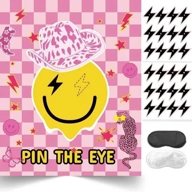 Main image of ONE Happy Dude Party Games Birthday Decorations, Pin The Eye on The Dude Game Smiley Face Pink Girls Party Favors Supplies