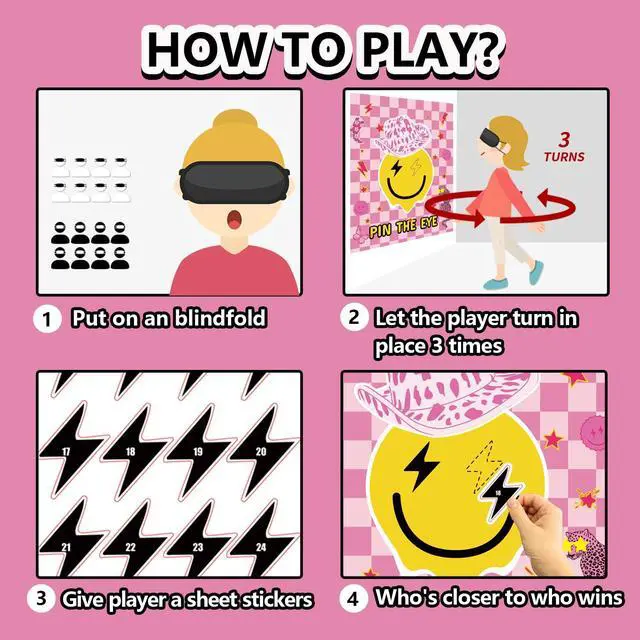 Alt view image 2 of 5 - ONE Happy Dude Party Games Birthday Decorations, Pin The Eye on The Dude Game Smiley Face Pink Girls Party Favors Supplies